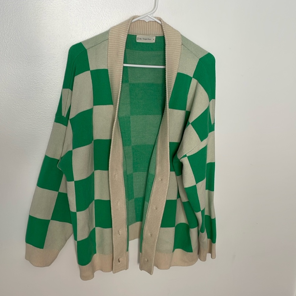 Green Checkered Cardigan